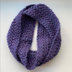Hand-knit purple infinity scarf